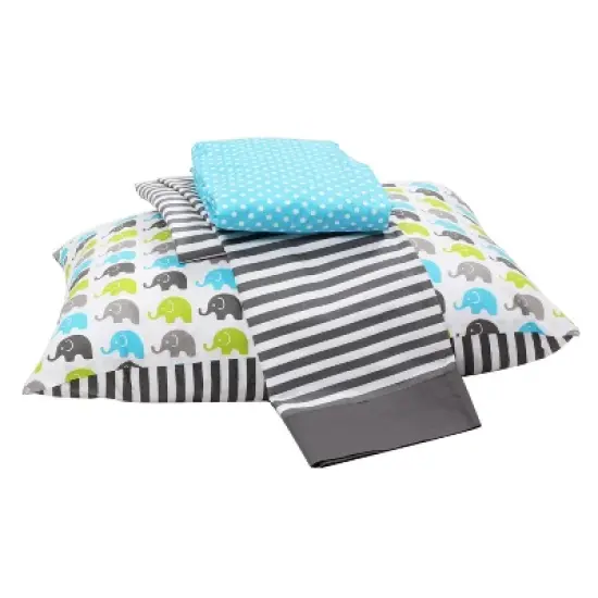 Bacati - Elephants Aqua Lime Gray 3 pc Toddler Bed Sheet Set image {1}