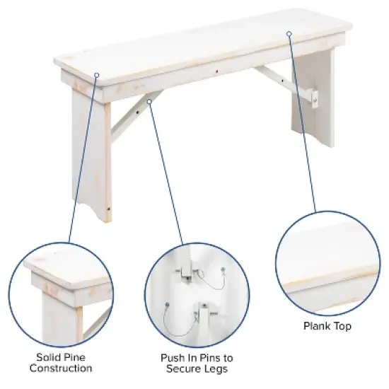 Flash Furniture HERCULES Series 40" x 12" Solid Pine Folding Farm Bench image {4}