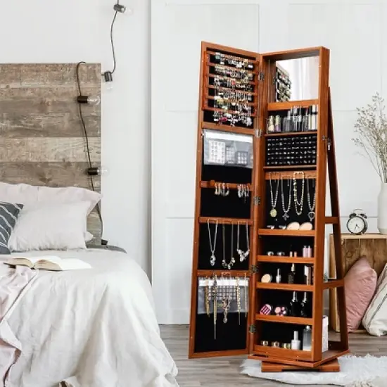Costway 360degree Rotatable Jewelry Cabinet 2-in-1 Lockable Mirrored Organizer image {4}