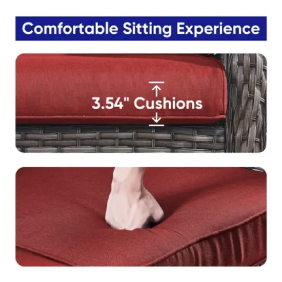 6 Pieces Outdoor Patio Furniture Set with Fire Pit Table, PE Resin All Weather Wicker Patio Propane Fire Pit Set with Patio Couch, Club Chairs in Red image {6}