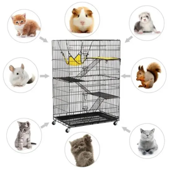 Yaheetech 4 Tiers Rolling Metal Cat Cage on Wheels Black image {3}