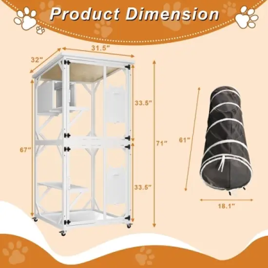 APRILSOUL Outdoor Cat Enclosure on Wheels, Large 71" Cats Patio House of Wooden, 4 Tiers Indoor Kitten Cage with Resting Box, Removable Wood Bottom image {8}