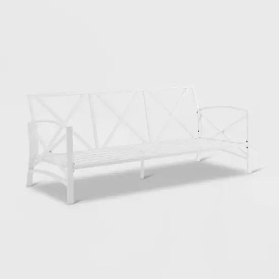 Kaplan Outdoor Metal Sofa White with Gray Cushions - Crosley image {5}
