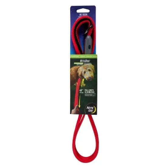 Nite Ize NiteDog Rechargeable LED Leash - Rechargeable LED Light Dog Leash with Padded Handle - 5 Feet, Red image {9}