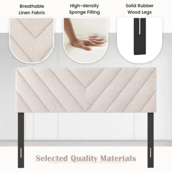 Tangkula Linen Fabric Upholstered Headboard Rectangular Headboard w/ Solid Wood Legs image {6}