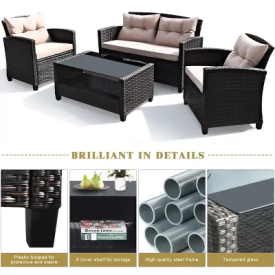 Tangkula 8pcs Outdoor Rattan Sectional Sofa Set w/Cushion Armrest Patio image {6}