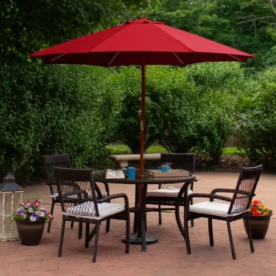 Northlight 8.5ft Outdoor Patio Market Umbrella with Wooden Pole, Red image {1}
