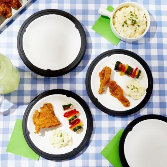 Juvale Set of 20 Reusable Plastic Paper Plate Holders, Snap-In Grooves for 9-Inch Plates, Picnic, Party, BBQ, Black, 10 In image {2}