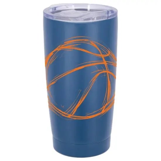 100 North 20 Ounce Stainless Steel On the Go Travel Tumbler With Push Top Lid, Basketball Sketch Blue image {5}