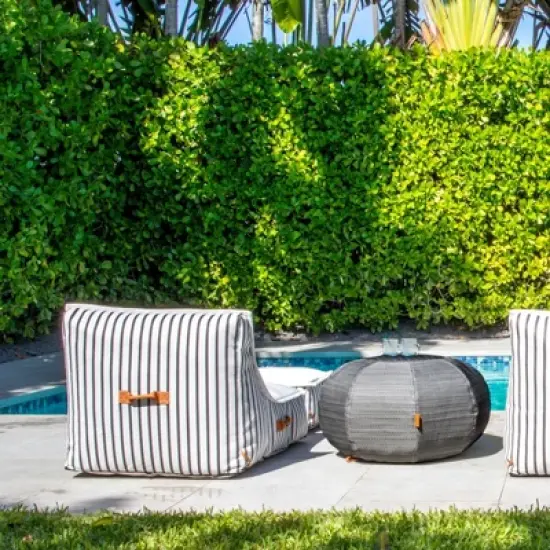 Big Joe Lux Patio Pouf, Black and White Chevron Premium Vinyl Mesh, Durable UV Protected Polyester Blend image {3}