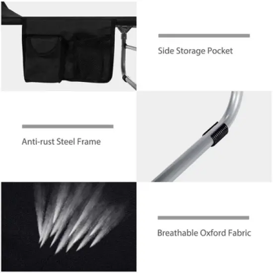 Costway 2 PCS Foldable Sun Shading Lounge Chair Adjustable Beach Sunbathing Recliner Black image {6}