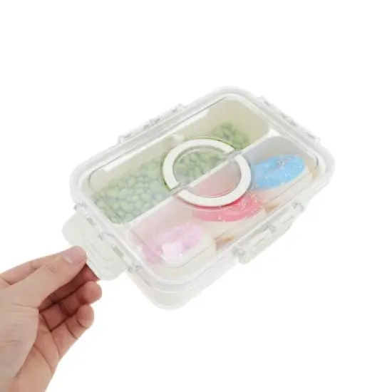 Unique Bargains Sealed Rectangle Fridge Food Storage Containers 2 Compartment White Transparent 1 Set image {4}