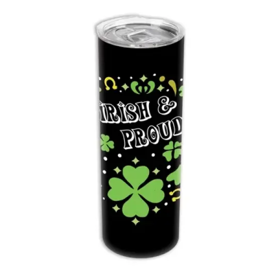 Elanze Designs Irish & Proud Green Shamrock Horseshoe St. Patrick's Day 20 ounce Stainless Steel Travel Tumbler with Lid For Your On The Go Beverages image {5}