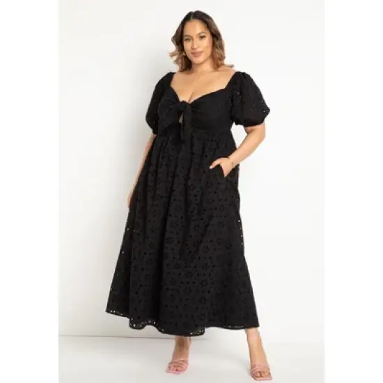ELOQUII Women&rsquo;s Plus Size Eyelet Tie Front Maxi Dress image {5}