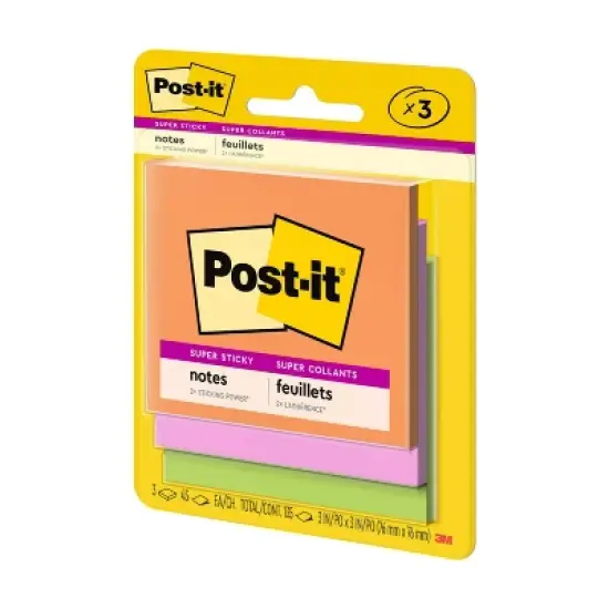 Post-it&reg; Super Sticky Notes, 3 in. x 3 in., Energy Boost Collection, 3 Pads/Pack: Multicolor, Art & Design, 45 Sheets/Pad image {16}