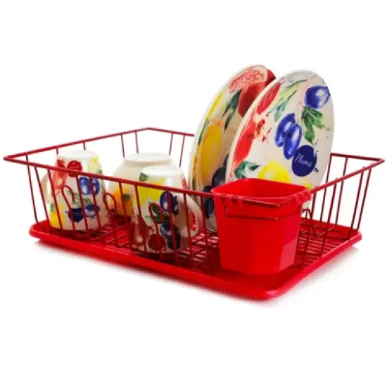 MegaChef 17.5 Inch Single Level Dish Rack with 14 Plate Positioners and a Detachable Utensil Holder image {2}