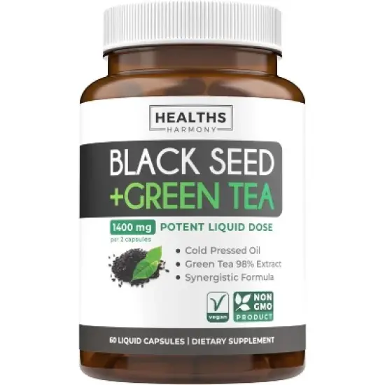 Black Seed Oil + Green Tea Liquid Capsules, Cold-Pressed Nigella Sativa with Green Tea Extract for Wellness & Energy Support, Health's Harmony, 60ct image {8}