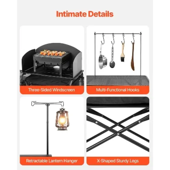 VEVOR Camping Kitchen Table, Outdoor Camp Cooking Table, Aluminum Portable Cook Station with 3 Storage Cupboard, Carrying Bag, Black image {4}