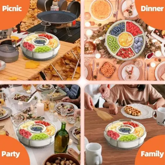 Attop Divided Serving Tray with Lid and Handle, Stackable Snackle Box Container for Fruits Candy Organizer image {3}