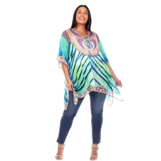 Plus Size Short Caftan with Tie-up Neckline - One Size Fits Most Plus - White Mark image {2}