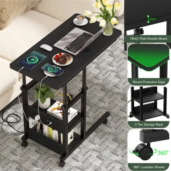 Aheaplus Height Adjustable C Table with USB Port and Wheels image {4}
