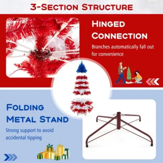 Costway 7.5 FT Patriotic Pre-Lit Artificial Christmas Tree with 1341 Branch Tips 480 Lights image {5}