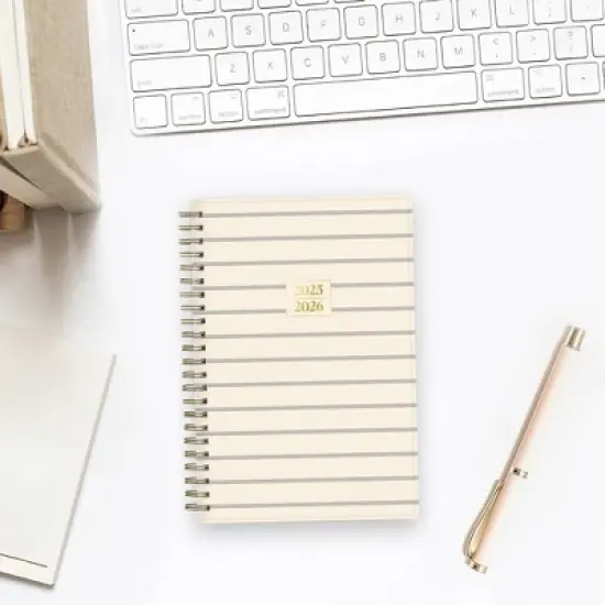 Blue Sky The Everygirl 5"x8" 2025-2026 Weekly/Monthly Wirebound Planner Printed Caro Gray Stripe image {1}