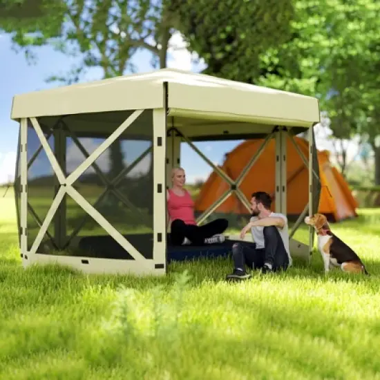 Outsunny 12' x 12' Hexagonal Pop Up Gazebo with 5 Sidewalls, Portable Outdoor Canopy image {1}