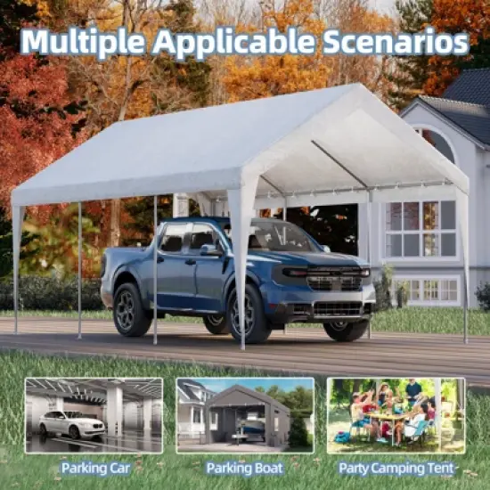 EROMMY 10 Ft X 20 Ft Carports Heavy Duty,White image {4}