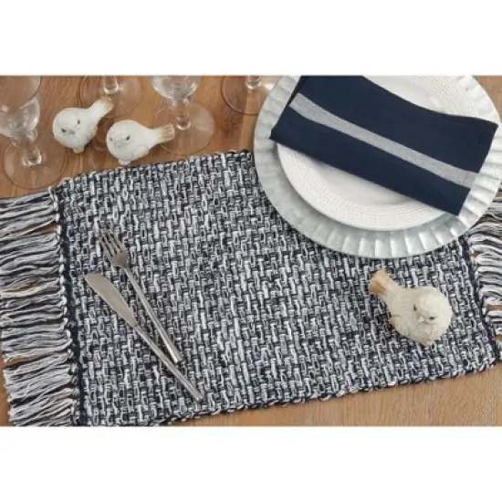 Saro Lifestyle Woven Placemat, 14"x20" Oblong, Navy Blue (Set of 4) image {5}