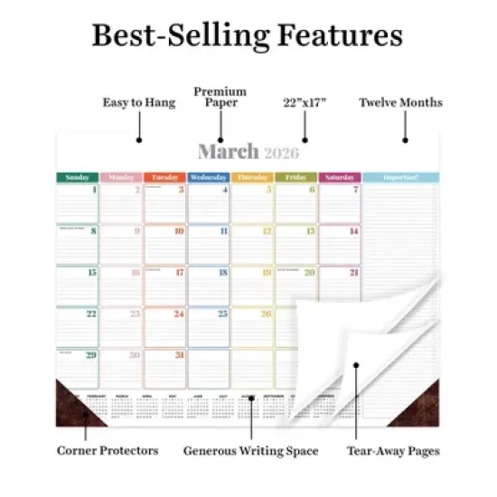 TF Publishing 22.5"x17.5" 2026 Rainbow Blocks Large Desk Pad Monthly Blotter Calendar image {2}