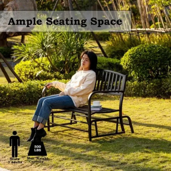 Gardenised Outdoor Black Steel Swing, Powder Coated Glider Bench, Loveseat Lawn Rocker Bench for Yard, Patio, Garden and Deck image {3}