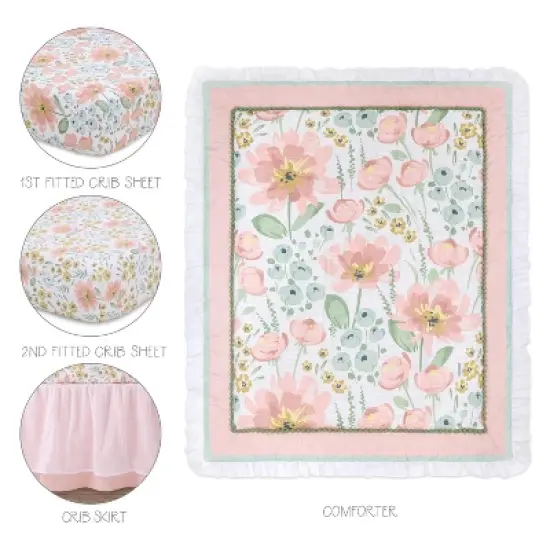 The Peanutshell Organic Cotton Crib Bedding Set for Baby Girls, Wildflower, 4 Pieces image {1}