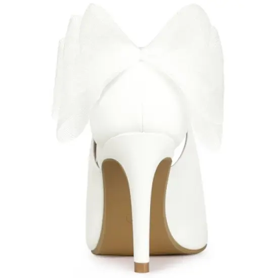 Allegra K Women's Pointed Toe Bow Decor Stiletto Heel Pumps image {2}