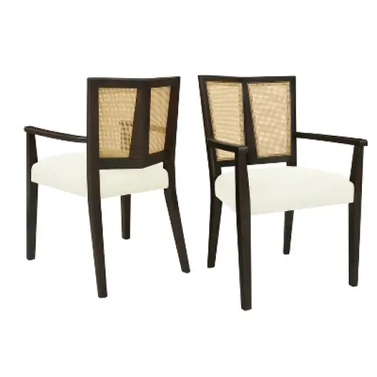 Christopher Knight Home Hana Rubberwood Upholstered Dining Arm Chairs with Cane Webbing(Set of 2) image {9}