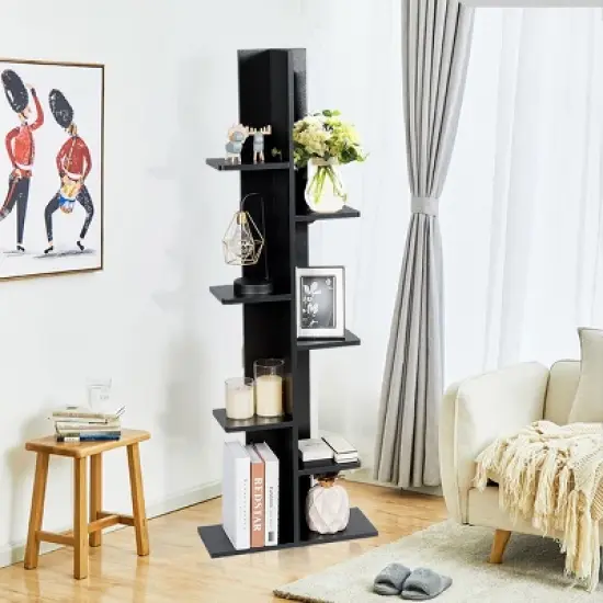 Costway Open Concept Bookcase Plant Display Shelf Rack Holder Wood Walnut\Brown image {3}