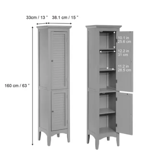 Teamson Home Glancy Wooden Linen Tower Cabinet with Storage, Gray image {4}