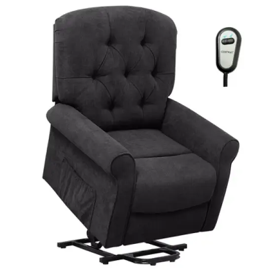 Costway Power Lift Recliner Chair Sofa for Elderly w/ Side Pocket & Remote Control Black\Brown image {11}
