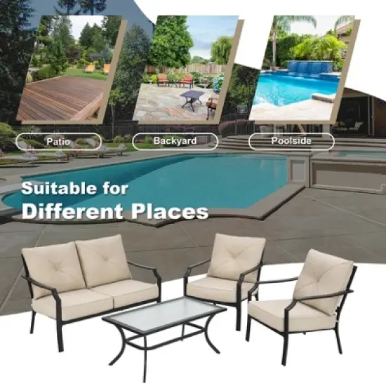 Costway 4 PCS Patio Furniture Set Cushion Sofa Loveseat  Sectional Garden Deck Poolside image {5}