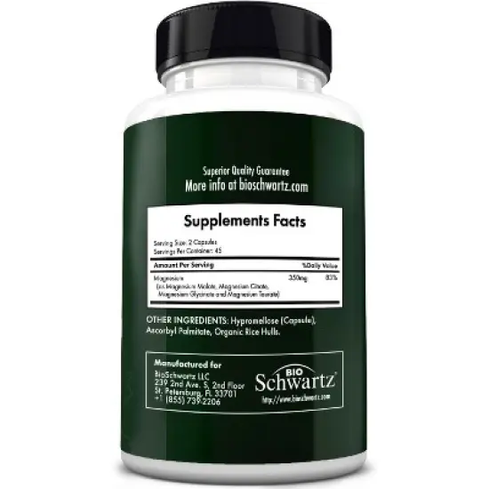 Magnesium Complex Supplement, Extra Strength 350mg Magnesium Glycinate Citrate, Supports Heart Health Sleep Nerves Muscles, Bioschwartz, 90ct image {5}