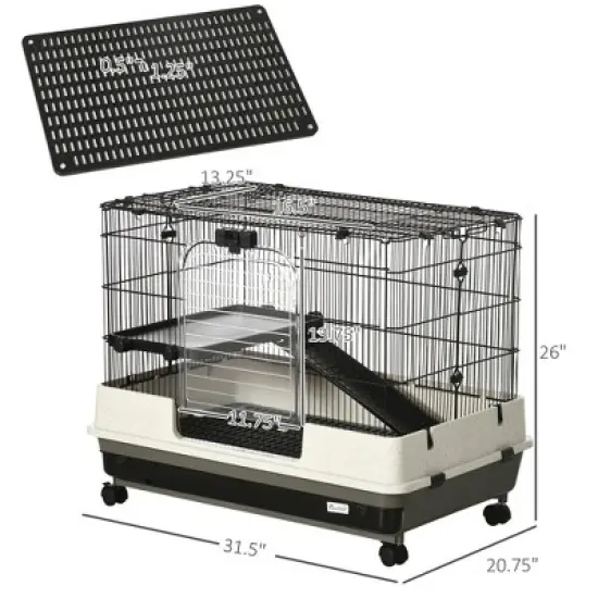 Akoasm 26 Inch 2-Level Portable Small Animal Cage & Crate With Wheels,Removable Tray, Platform And Ramp For Bunny & Ferret image {1}