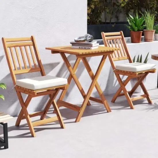 Tangkula 3-Piece Folding Bistro Set w/ Removable Seat Cushions Outdoor Table & Chairs image {2}