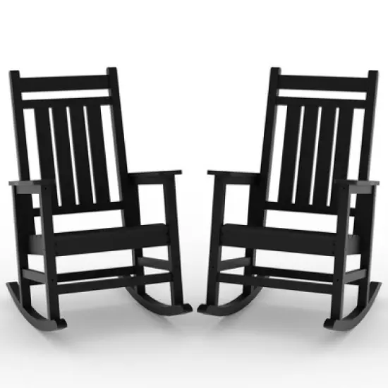 Outdoor HDPE Rocking Chairs &ndash; Oversized All-Weather Patio Rockers &ndash; Heavy Duty 350lb Capacity, Anti-Rollover Design (Black) image {7}