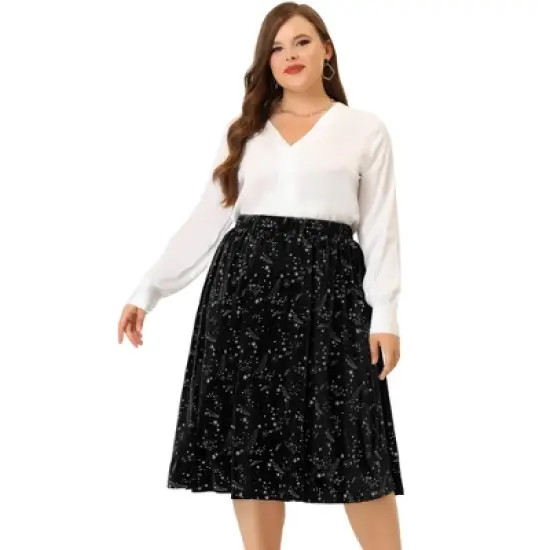 Agnes Orinda Women's Plus Size Outfits Velvet A Line Knee Length Star Flare Skirt image {2}