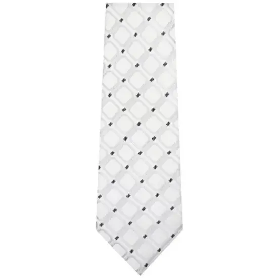 TheDapperTie Men's White And Black Geometric Necktie with Hanky image {1}