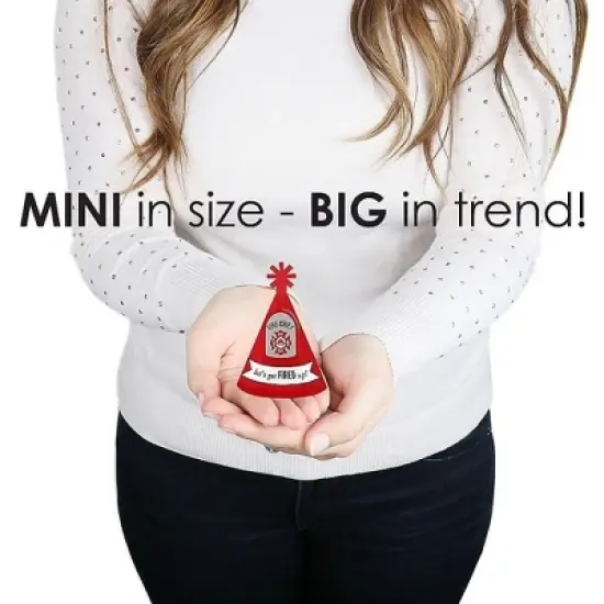 Big Dot of Happiness Fired Up Fire Truck - Mini Cone Firefighter Firetruck Baby Shower or Birthday Party Hats - Small Little Party Hats - Set of 8 image {2}