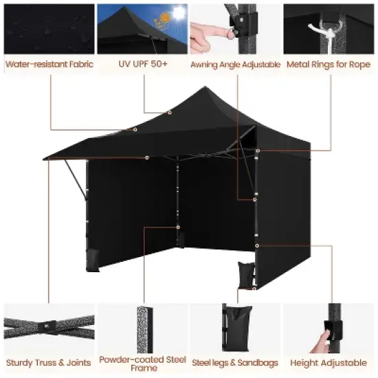 Yaheetech Portable 10 X 10 ft. Pop-up Canopy Tent with 3 Sidewalls and Adjustable Awning image {3}