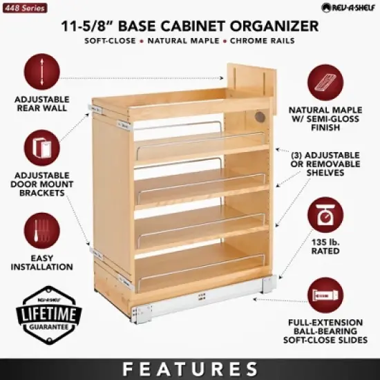 Rev-A-Shelf 448-BCSC Pullout Soft Close Kitchen Cabinet Storage Organizer, Wood Construction with Extra Durability image {3}