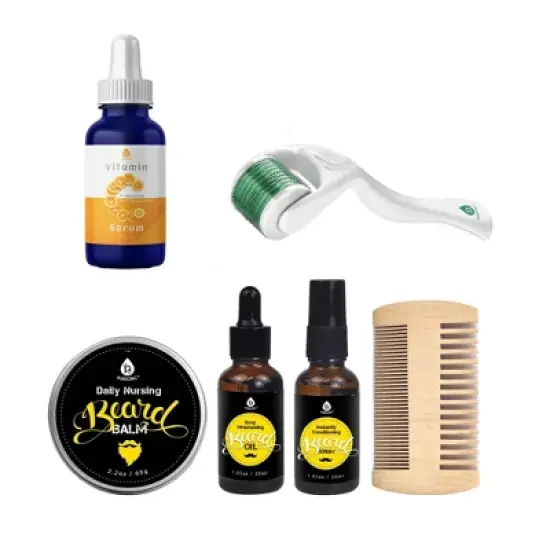 Pursonic Beard Care Grooming Kit, Micro Needle Derma Roller 0.5 mm, and Vitamin C Serum (3 fl. oz) Gift Bundle image {4}