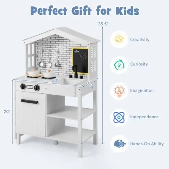 Costway Kids Farmhouse Kitchen Play Set Wooden Pretend Toy with Storage & Accessories image {3}